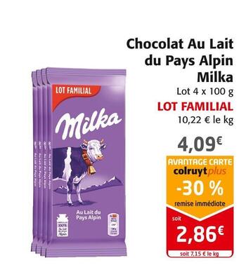 Colruyt Milka chocolat au lait du pays alpin offre