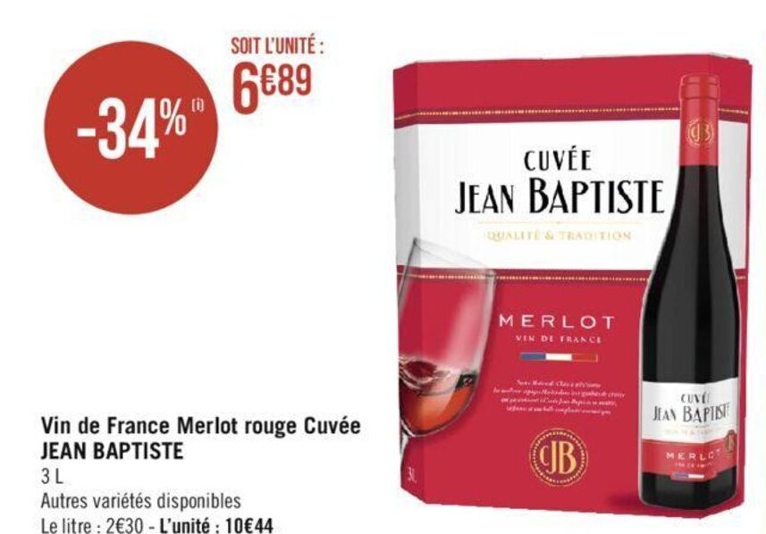 Casino Hyperfrais Vin de France Merlot rouge Cuvée JEAN BAPTISTE offre