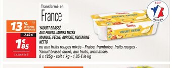 Netto YAOURT BRASSÉ AUX FRUITS JAUNES MIXÉS MANGUE, PÊCHE, ABRICOT, NECTARINE offre