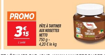 Netto PÂTE À TARTINER AUX NOISETTES NETTO offre