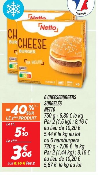 Netto 6 CHEESEBURGERS SURGELÉS offre