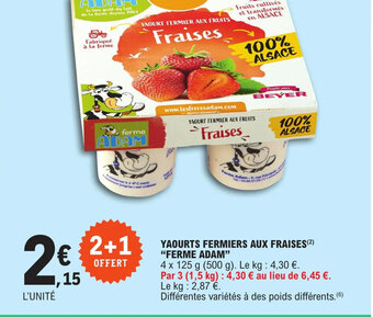 YAOURTS FERMIERS AUX FRAISES FERME ADAM
