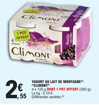 E.Leclerc YAOURT AU LAIT DE MONTAGNE CLIMONT offre