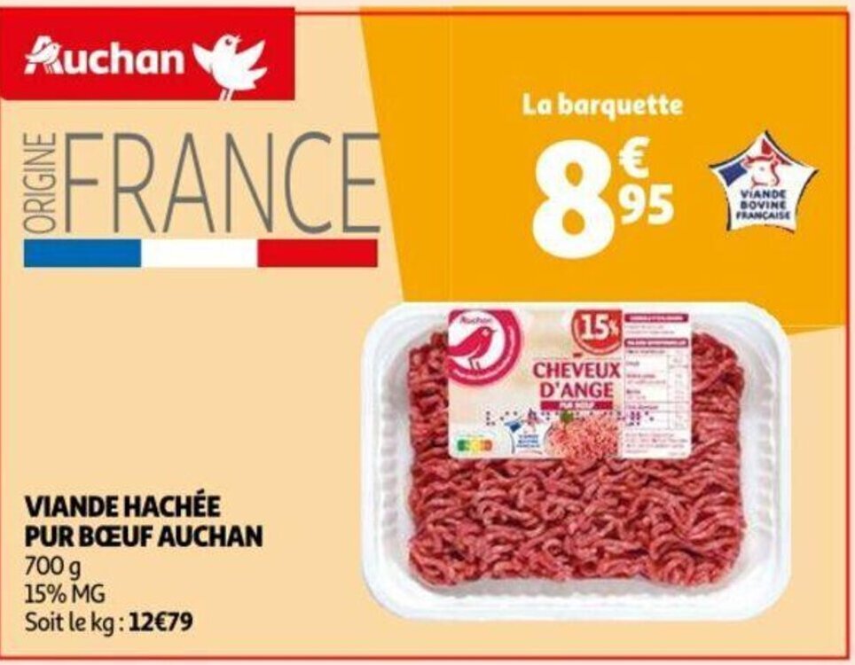 Promo VIANDE HACHÉE PUR BŒUF AUCHAN chez Auchan
