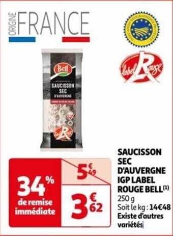 Auchan SAUCISSON SEC D'AUVERGNE IGP LABEL ROUGE BELL (¹) offre