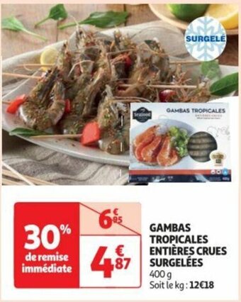 Auchan GAMBAS TROPICALES ENTIÈRES CRUES SURGELÉES offre