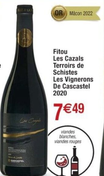 Cora x Carrefour Fitou Les Cazals Terroirs de Schistes Les Vignerons De Cascastel 2020 offre