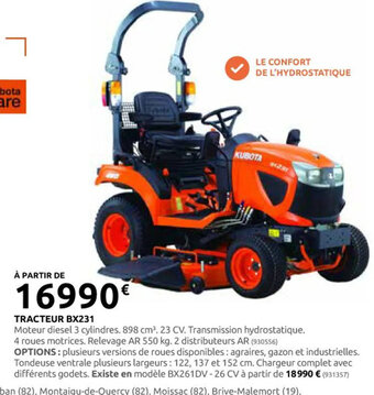 Rural Master TRACTEUR BX231 offre