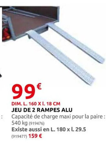 Lot de 2 rampes de chargement en acier galvanisé supporte 400 kg - longueur  1,6 M