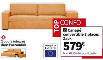 Conforama Canape convertible 3 places zack offre