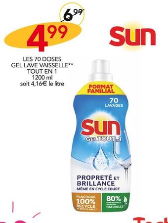 Stokomani Sun les 70 doses gel lave vaisselle** tout en 1 offre