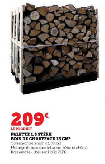 PALETTE 1,5 STÈRE BOIS DE CHAUFFAGE 33 CM