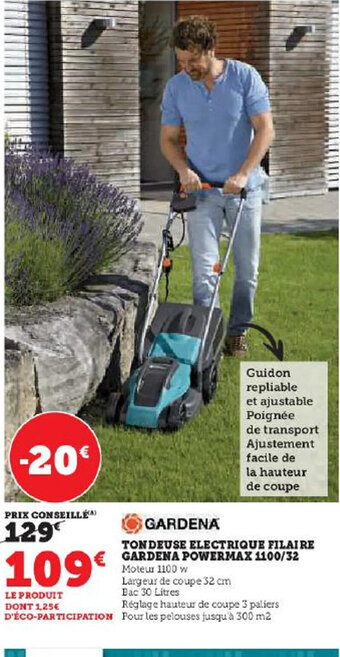 Hyper U TONDEUSE ELECTRIQUE FILAIRE € GARDENA POWERMAX offre