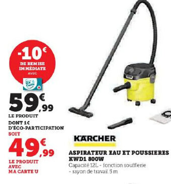 Hyper U ASPIRATEUR EAU ET POUSSIERES KWD1 800W offre