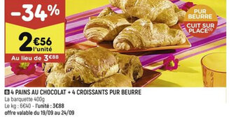 Leader Price B4 PAINS AU CHOCOLAT +4 CROISSANTS PUR BEURRE offre