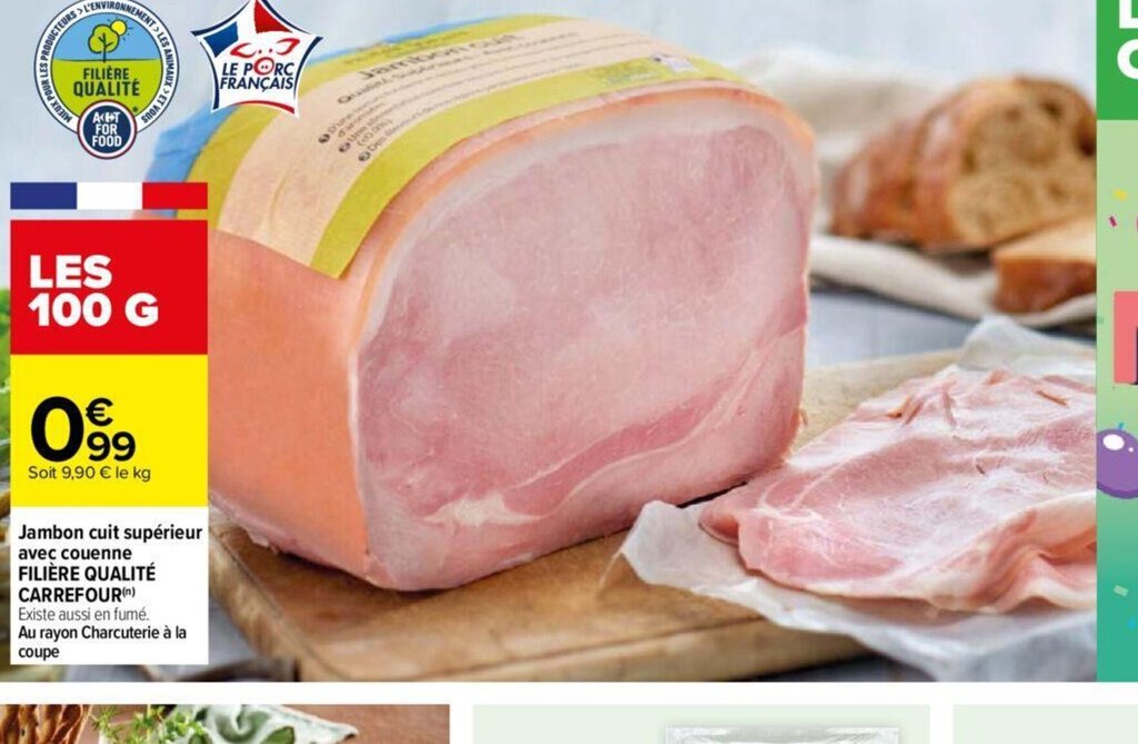 Carrefour Jambon cuit supérieur avec couenne FILIÈRE QUALITÉ CARREFOUR offre