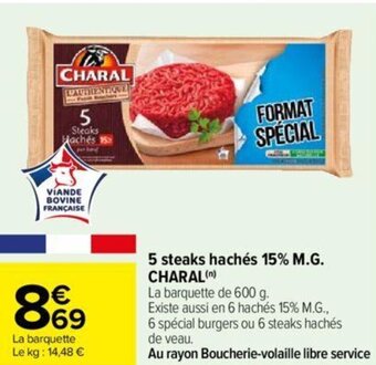 Carrefour 5 steaks hachés 15% M.G. CHARAL(n) offre