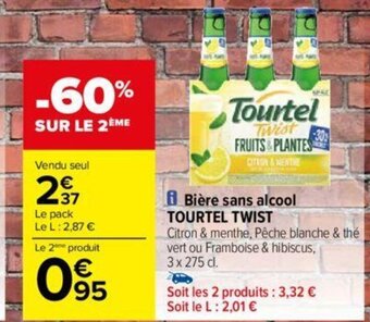 Carrefour Bière sans alcool TOURTEL TWIST offre