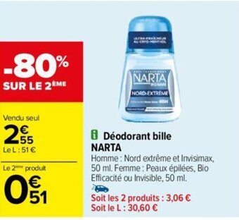 Carrefour Déodorant bille NARTA offre