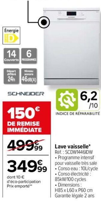 Carrefour Lave vaisselle* Réf.: SCDW14461DW offre