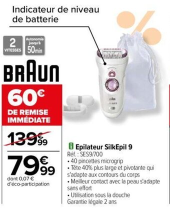 Carrefour Epilateur SilkEpil 9 offre
