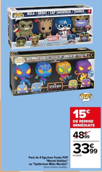 Carrefour Pack de 4 figurines Funko POP "Marvel Holiday" ou "Spiderman Miles Morales" Existe d'autres modèles. offre