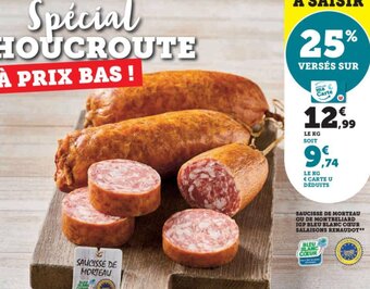 SAUCISSE DE MORTEAU OU DE MONTBELIARD IGP BLEU BLANC CĆUR SALAISONS RENAUDOT**