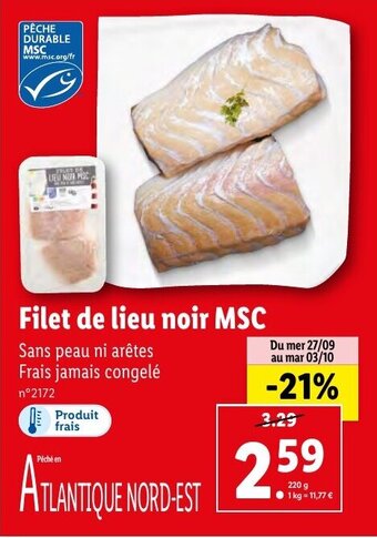 Lidl Filet de lieu noir MSC offre