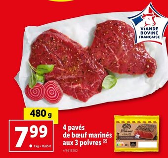 Lidl 4 pavés de bœuf marinés aux 3 poivres (²) offre