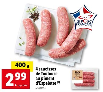 Lidl 4 saucisses de Toulouse au piment d'Espelette (2) offre