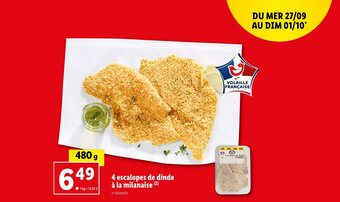 Lidl 4 escalopes de dinde à la milanaise (2) offre