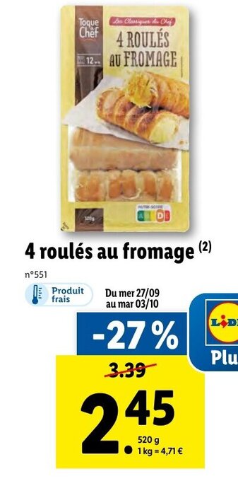 Lidl 4 roulés au fromage offre