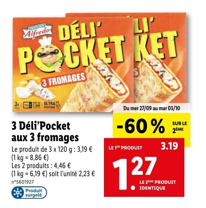 Promo 3 Déli'Pocket aux 3 fromages chez Lidl