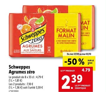 Lidl Schweppes Agrumes zéro offre