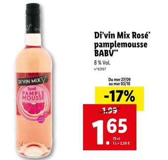 Lidl Di'vin Mix Rosé pamplemousse BABV offre