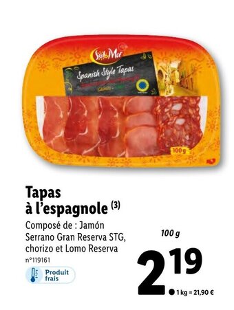 Lidl Tapas à l'espagnole (³) offre