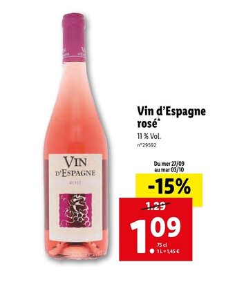 Lidl Vin d'Espagne rosé offre