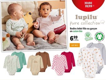 Lidl Bodies bébé fille ou garçon en coton bio offre