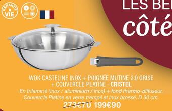 Cristel wok casteline inox + poignée mutine 2.0 grise + couvercle platine