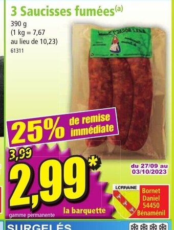 Norma 3 Saucisses fumées offre