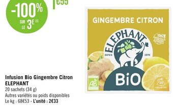 Géant Casino Infusion Bio Gingembre Citron ELEPHANT offre