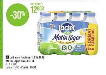 A Lait sans lactose 1.2% M.G. Matin léger Bio LACTEL