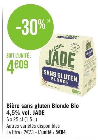 Géant Casino Bière sans gluten Blonde Bio 4,5% vol. JADE offre