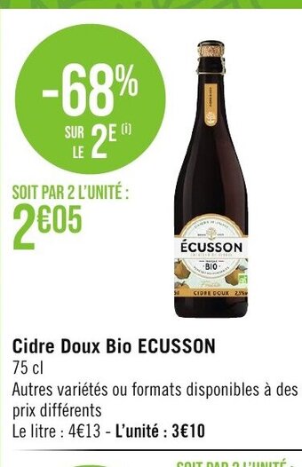 Géant Casino Cidre Doux Bio ECUSSON 75 cl offre