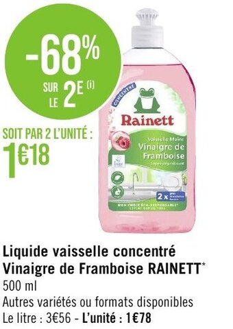 Géant Casino Liquide vaisselle concentré Vinaigre de Framboise RAINETT offre
