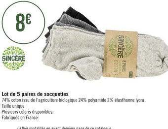 Géant Casino Lot de 5 paires de socquettes offre