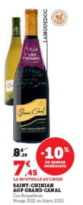 Super U SAINT-CHINIAN AOP GRAND CANAL offre
