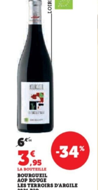Super U BOURGUEIL AOP ROUGE LES TERROIRS D'ARGILE 2021 BIO offre
