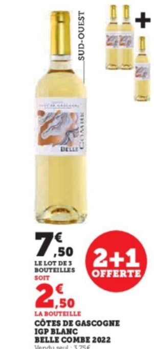 Super U CÔTES DE GASCOGNE IGP BLANC BELLE COMBE 2022 offre