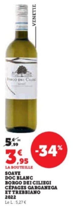 Super U SOAVE DOC BLANC BORGO DEI CILIEGI CEPAGES GARGANEGA ET TREBBIANO offre